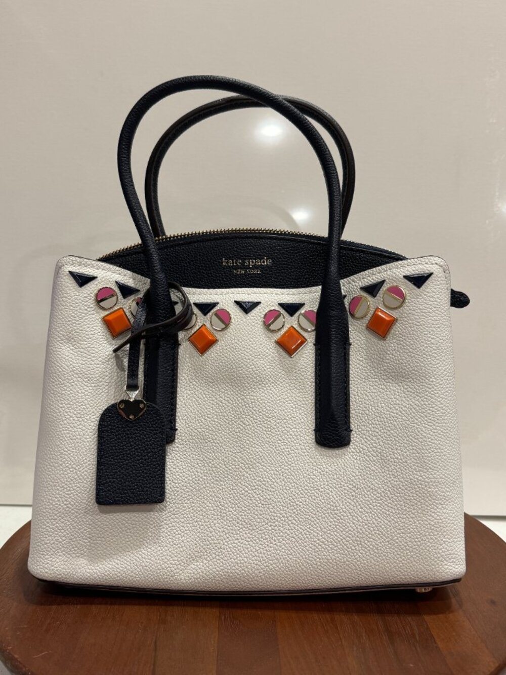 🆕 Kate Spade New York Margaux Medium Jeweled Leather Satchel Optic White